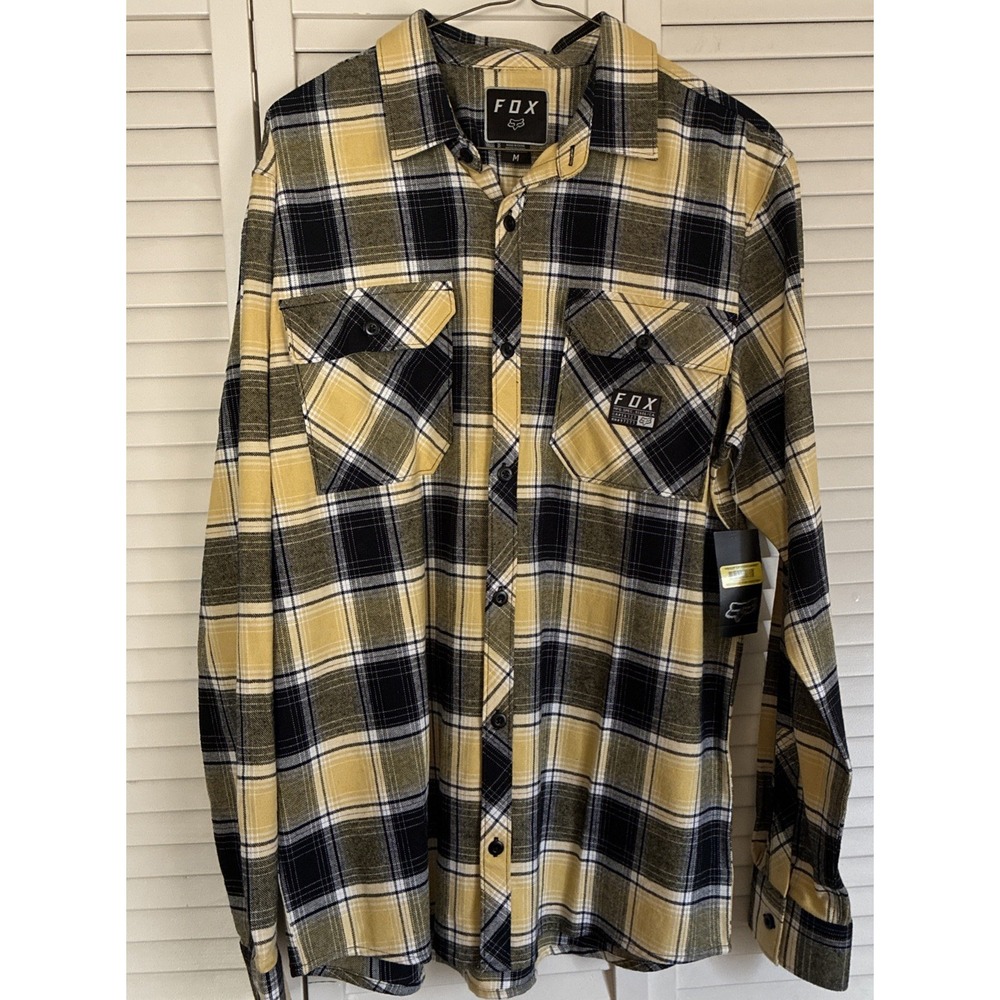 Fox Racing Traildust Mens Flannel Shirt Black Yellow Plaid Long Sleeve Sz M NWT